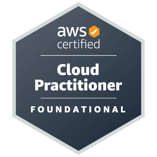 AWS Certified Cloud Practitioner badge, issued by Amazon Web Services
